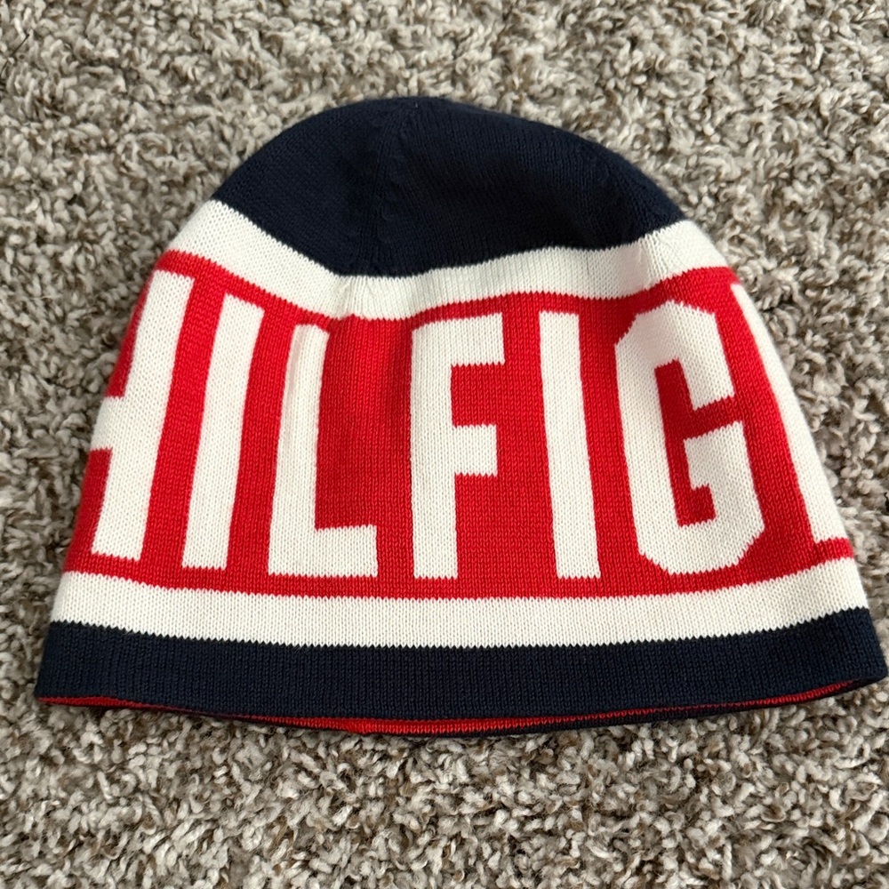 Tommy Hilfiger Kids Navy, Red & White Logo Knit Beanie